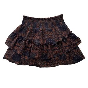 Altar’d State Womens XS Navy Blue Brown Paisley Ruffle Tiered Smocked Mini Skirt